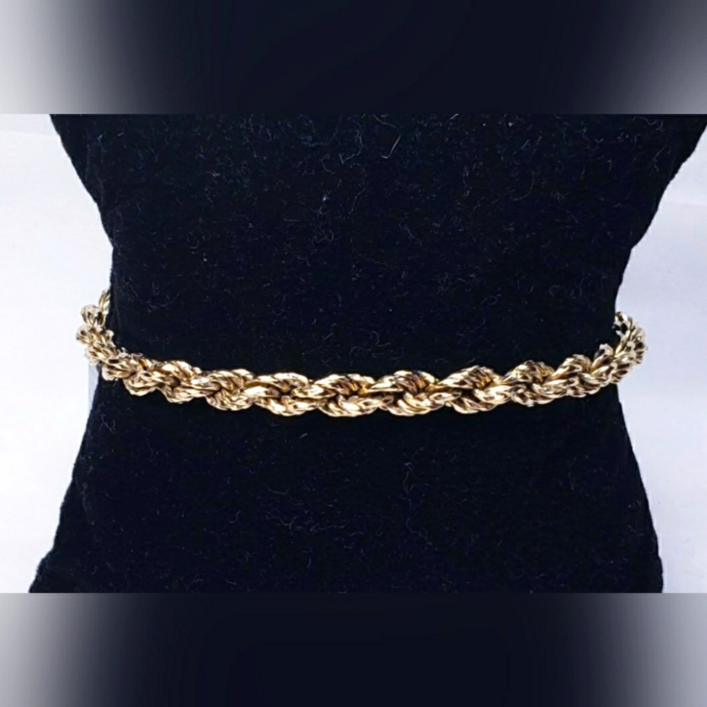 Italian Made Sterling Silver Gold Vermeil Rope Bracelet 7.5"